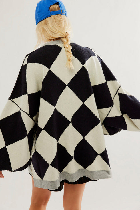 Colorblock Drop Shoulder V-Neck Button Front Cardigan Sweater
